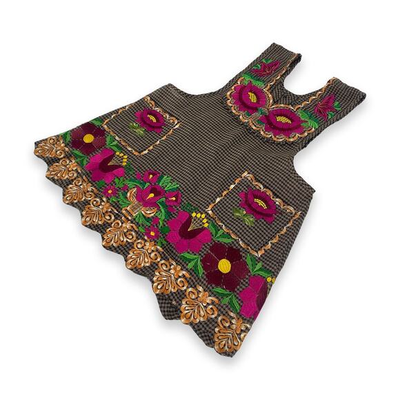 Brown Mexican Embroidered Apron – Premium Cotton Blend Apron with Pink Floral - Picture 8 of 8